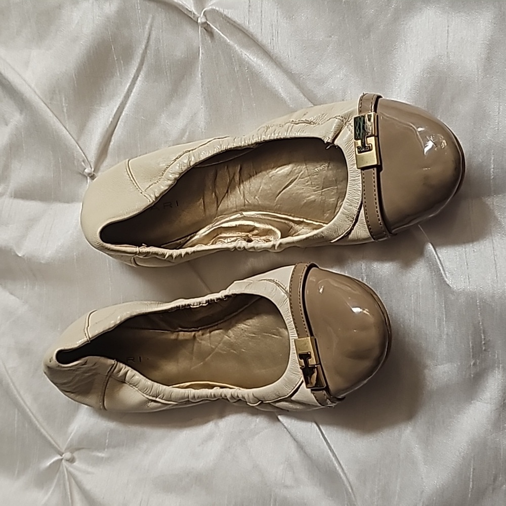 Tahari Cream and Brown Flats